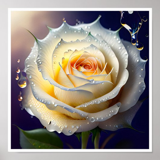 Splitsen Water op een witte Rose Poster (Voorkant)