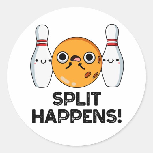Splitsing gebeurt grappig Bowling pun Ronde Sticker (Voorkant)