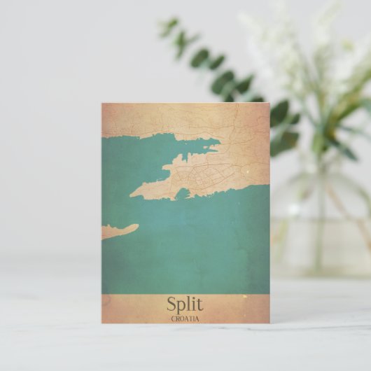 Splitst Vintage Map Briefkaart Kroatië Dalmatia (Staand voorkant)
