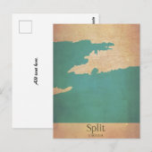 Splitst Vintage Map Briefkaart Kroatië Dalmatia (Voorkant / Achterkant)