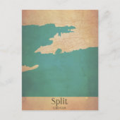 Splitst Vintage Map Briefkaart Kroatië Dalmatia (Voorkant)
