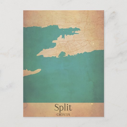 Splitst Vintage Map Briefkaart Kroatië Dalmatia (Voorkant)