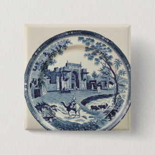 Spodenblauw en wit bord, c.1815 vierkante button 5,1 cm