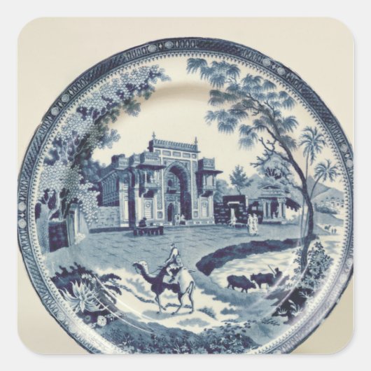Spodenblauw en wit bord, c.1815 vierkante sticker (Voorkant)