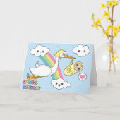 Spoedbestelling - Ooievaar & Baby Kaart (Gele Bloem)