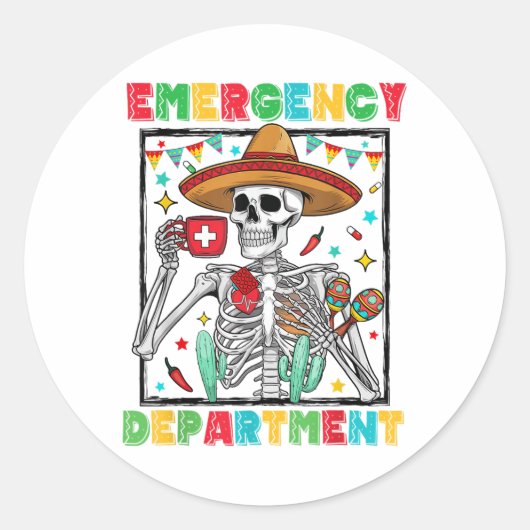 Spoedeisende hulp Cinco de Mayo Skeleton Coffee Ronde Sticker (Voorkant)