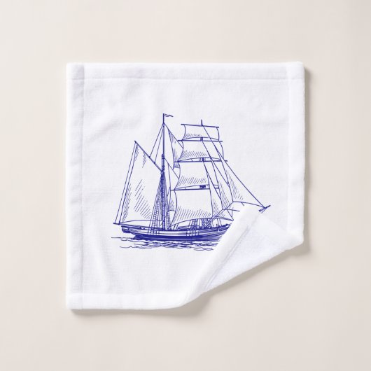 Spoeldoek voor de kust van het blauw zeilschip washandje (Wasdoekje)