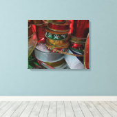 Spoelen van kerstfeestdagen, rood en goud canvas afdruk (Insitu (Houten vloer))