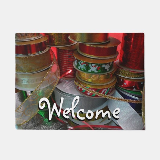 Spoelen van kerstfeestdagen, rood en goud deurmat (Voorkant)