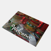 Spoelen van kerstfeestdagen, rood en goud deurmat (Schuin)