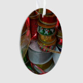 Spoelen van kerstfeestdagen, rood en goud ornament (voorkant)