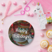 Spoelen van kerstfeestdagen, rood en goud papieren bordje (Feest)