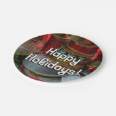 Spoelen van kerstfeestdagen, rood en goud papieren bordje (Gekanteld)