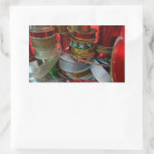 Spoelen van kerstfeestdagen, rood en goud rechthoekige sticker (Tas)