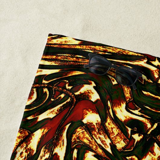 Spoelroodbruine en gele krommen strandlaken (In situ)