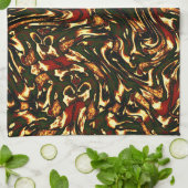 Spoelroodbruine en gele krommen theedoek (Gevouwen)