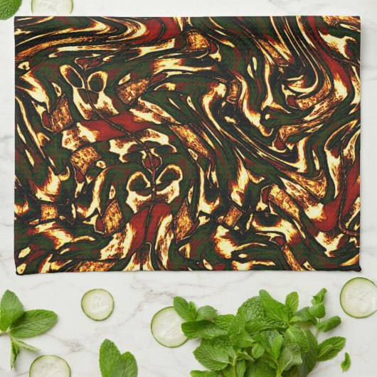 Spoelroodbruine en gele krommen theedoek (Gevouwen)