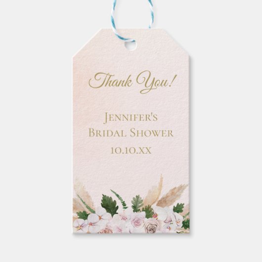 Spoelroze en gouden Waterverf Cadeaulabel (Voorkant)