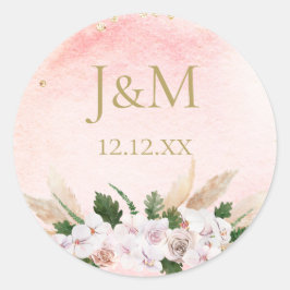 Spoelroze en gouden Waterverf Ronde Sticker
