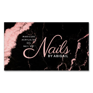 Spoelroze marmernails met "naam"  magnetisch visitekaartje
