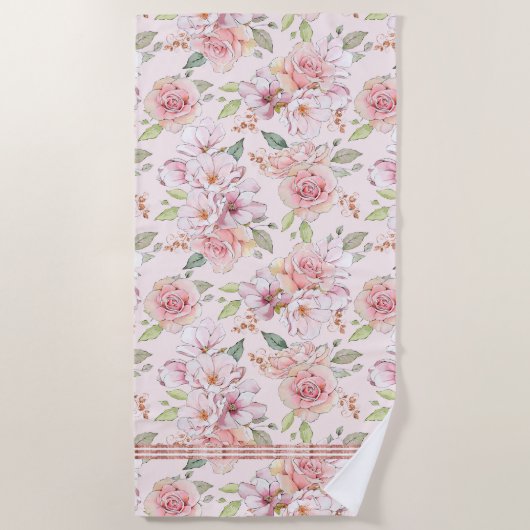 Spoelroze roze roze bloemkollage strandlaken (Voorkant)
