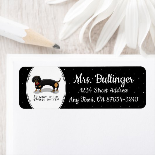 Spoiled Rotten Dachshund (S zwart & tan) Cute dog Etiket (Insitu)