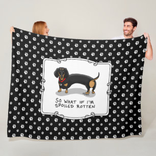 Spoiled Rotten Dachshund (S zwart & tan) Cute dog Fleece Deken