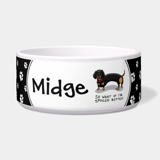 Spoiled Rotten Dachshund (S zwart & tan) Cute dog Voerbakje (Voorkant)