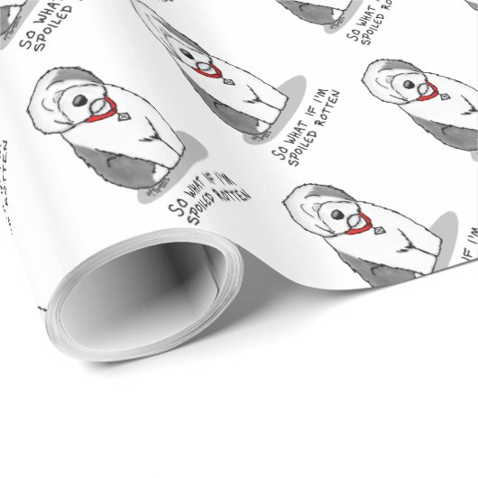 Spoiled Rotten Old English Sheepdog (Grey 1) Funny Cadeaupapier (Rol Hoek)