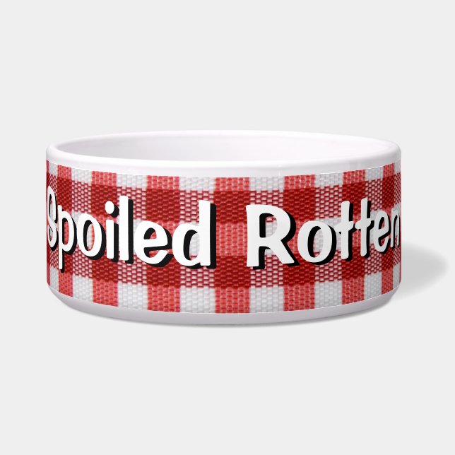 Spoiled Rotten Text op Gingham Voerbakje (Voorkant)