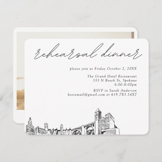 Spokane bruiloft elegante repetitie diner informatiekaartje (Voorkant / Achterkant)