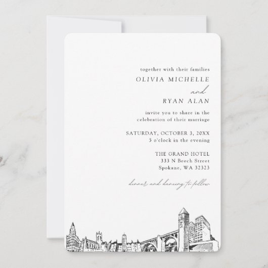 Spokane bruiloft elegante skyline uitnodiging (Voorkant)