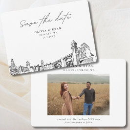 Spokane Bruiloft Modern Save the Date Kaart