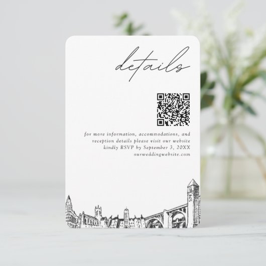 Spokane Bruiloft Moderne Details QR Code Informatiekaartje (Staand voorkant)