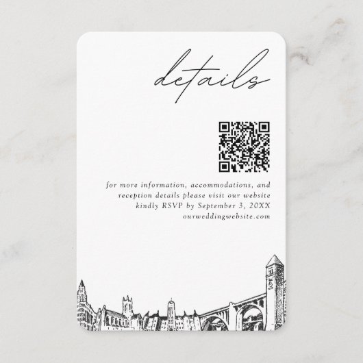 Spokane Bruiloft Moderne Details QR Code Informatiekaartje (Voorkant)