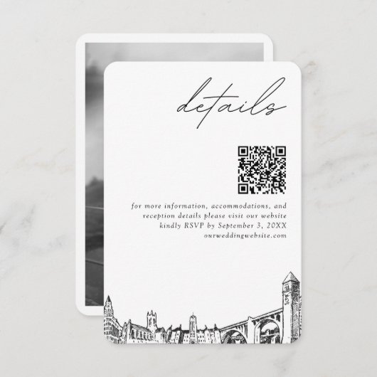 Spokane Bruiloft Moderne Details QR Code Informatiekaartje (Voorkant / Achterkant)