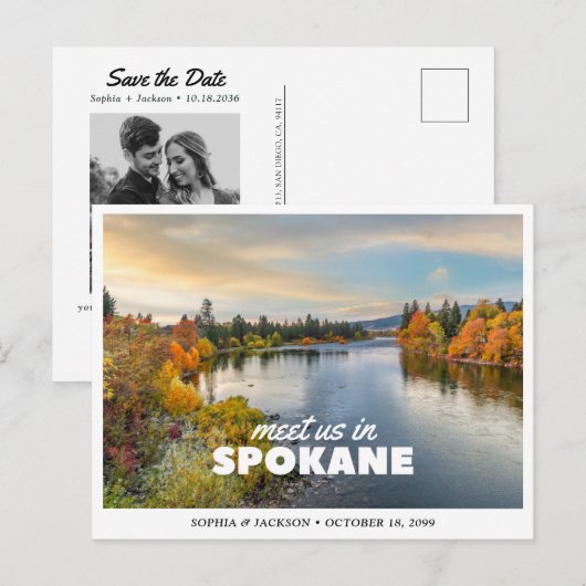 Spokane Huwelijk Bewaar de Datum Reis Retro Briefkaart (Voorkant / Achterkant)