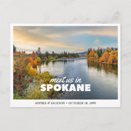 Spokane Huwelijk Bewaar de Datum Reis Retro Briefkaart