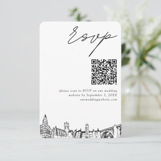 Spokane Huwelijk Moderne RSVP QR Code Informatiekaartje (Staand voorkant)