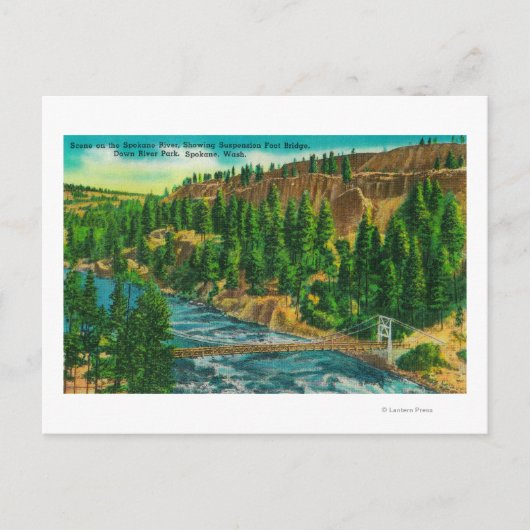 Spokane River en Suspension Foot Bridge Briefkaart (Voorkant)