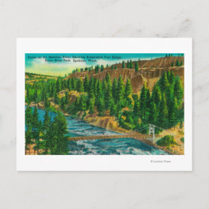 Spokane River en Suspension Foot Bridge Briefkaart