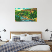 Spokane River en Suspension Foot Bridge Canvas Afdruk (Insitu (Slaapkamer))