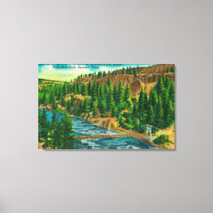 Spokane River en Suspension Foot Bridge Canvas Afdruk
