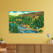 Spokane River en Suspension Foot Bridge Canvas Afdruk (Insitu (Woonkamer))