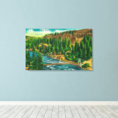 Spokane River en Suspension Foot Bridge Canvas Afdruk (Insitu (Houten vloer))