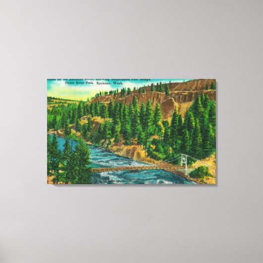 Spokane River en Suspension Foot Bridge Canvas Afdruk (Voorkant)
