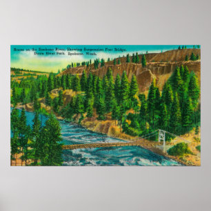 Spokane River en Suspension Foot Bridge Poster