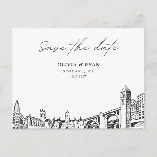 Spokane Save the Date Briefkaart Elegante bruiloft (Voorkant)