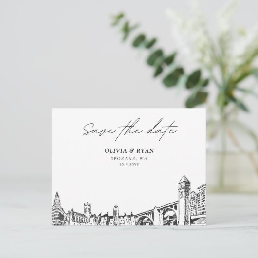 Spokane Save the Date Briefkaart Elegante bruiloft (Staand voorkant)