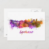 Spokane skyline in watercolor briefkaart (Voorkant / Achterkant)